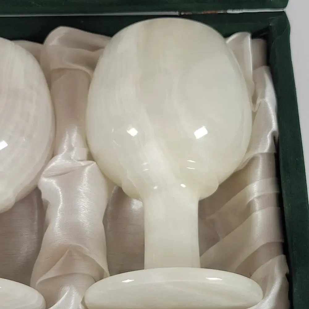 Set of 2 White Marble Goblets with Green Display Box - 5